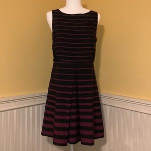 LOFT Fit & Flare Dress Striped Navy & Plum